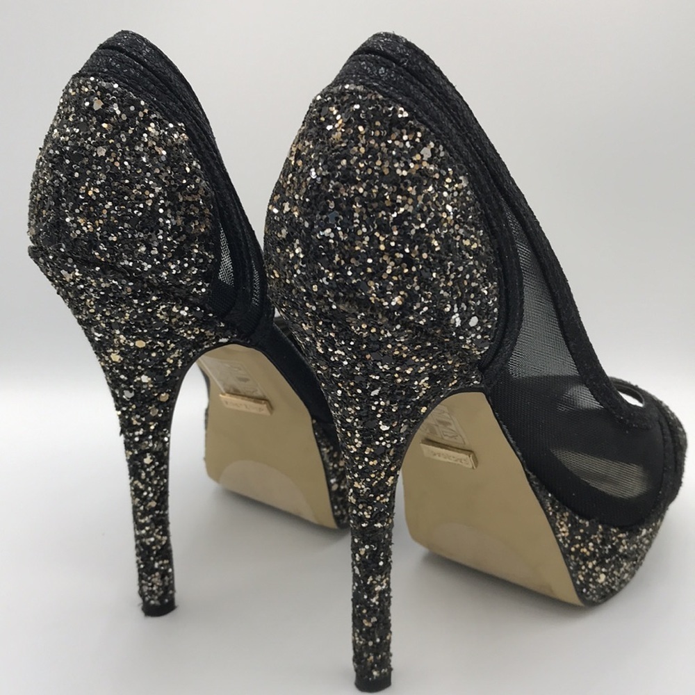 Bebe black and gold sparkly stilettos, size 6 - Picture 4 of 7